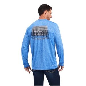Ariat Mens Blue Long Sleeve Performance Shirt American Flag Size L